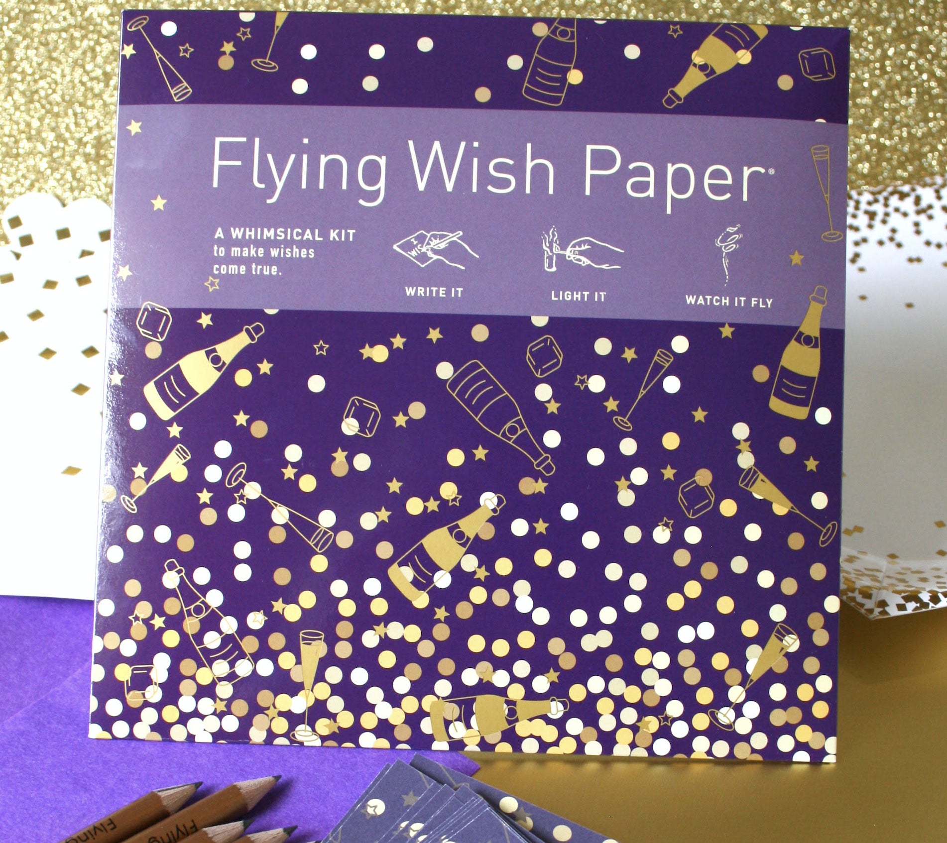 Champagne Flying Wish Paper (Large with 50 Wishes + Accessories)