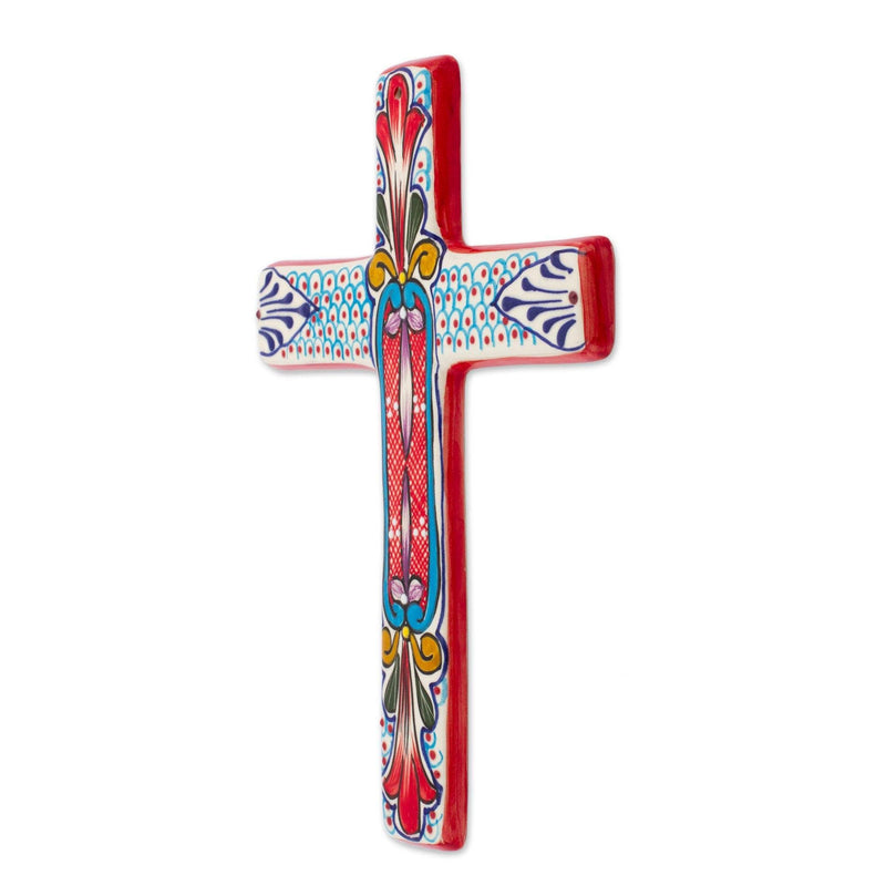 Ceramic Red Wall Cross with Red Lillies
