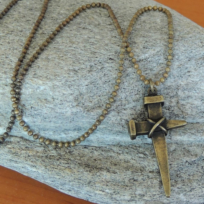 Hammered Nail Cross Pendant Necklaces