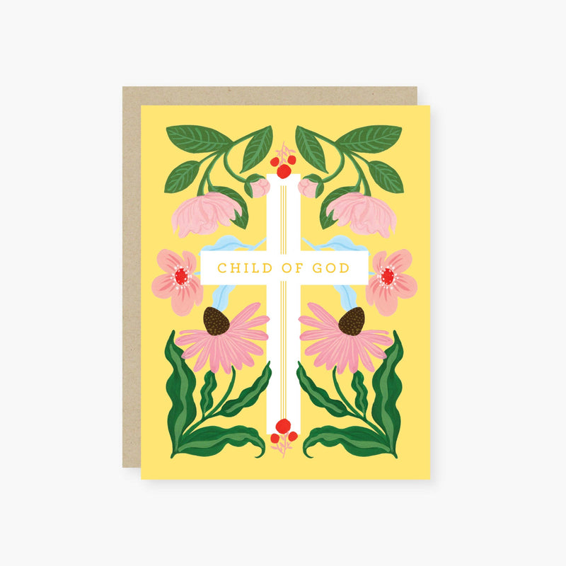 Floral "Child of God" Baptism, First communion Greeting Card