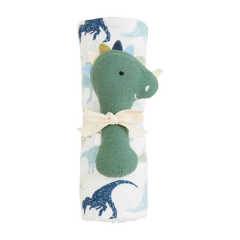 Dino Swaddle & Rattle Set