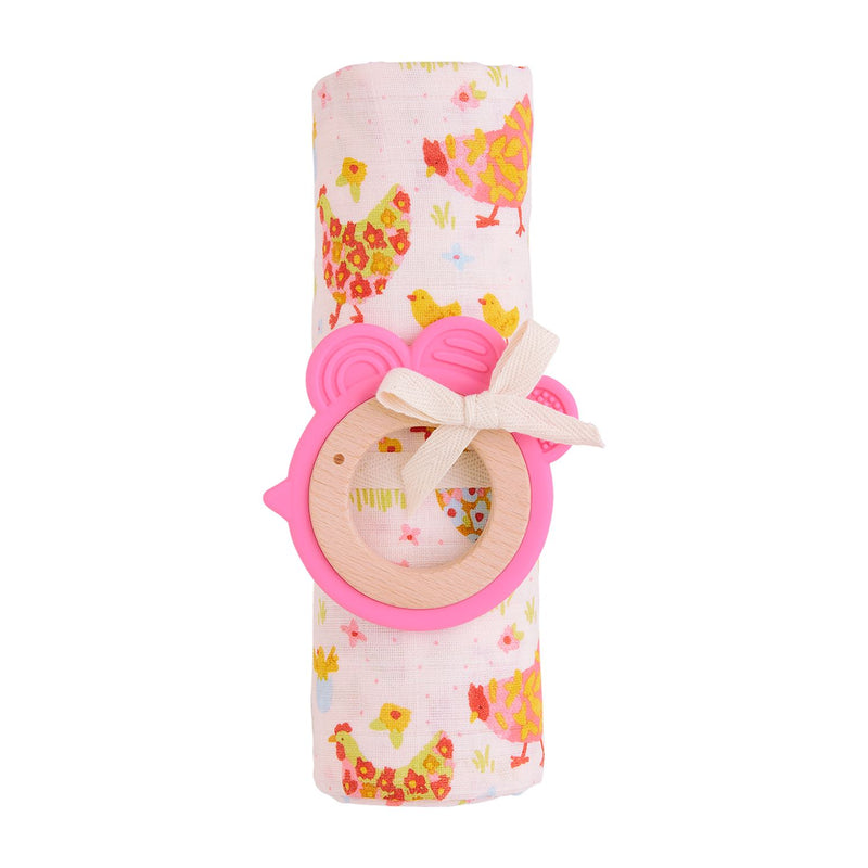 Chicken Swaddle & Teether Set - Pink