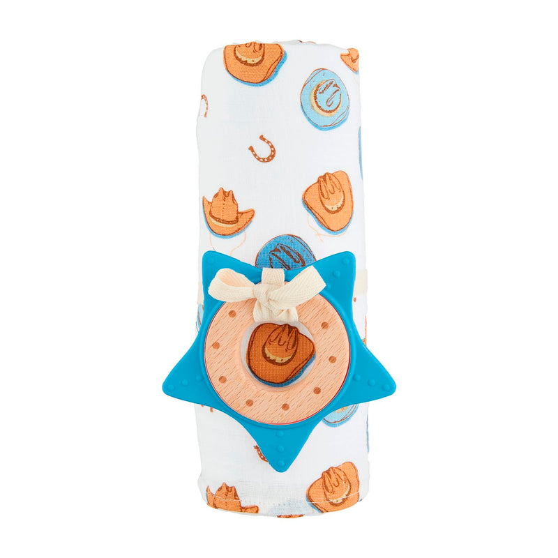 Cowboy Swaddle & Teether Set