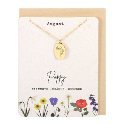August: Poppy Birth Flower Necklace on Greeting Card