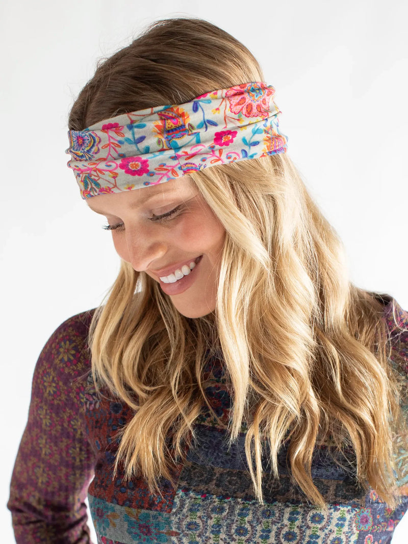 Half Boho Bandeau® Headband - Pink Folk Flower