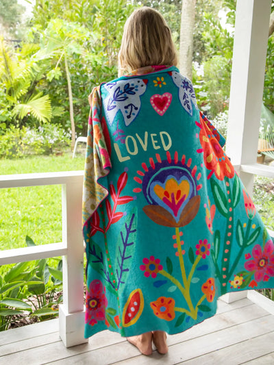 "Loved" Double Sided Cozy Throw Blanket - Teal