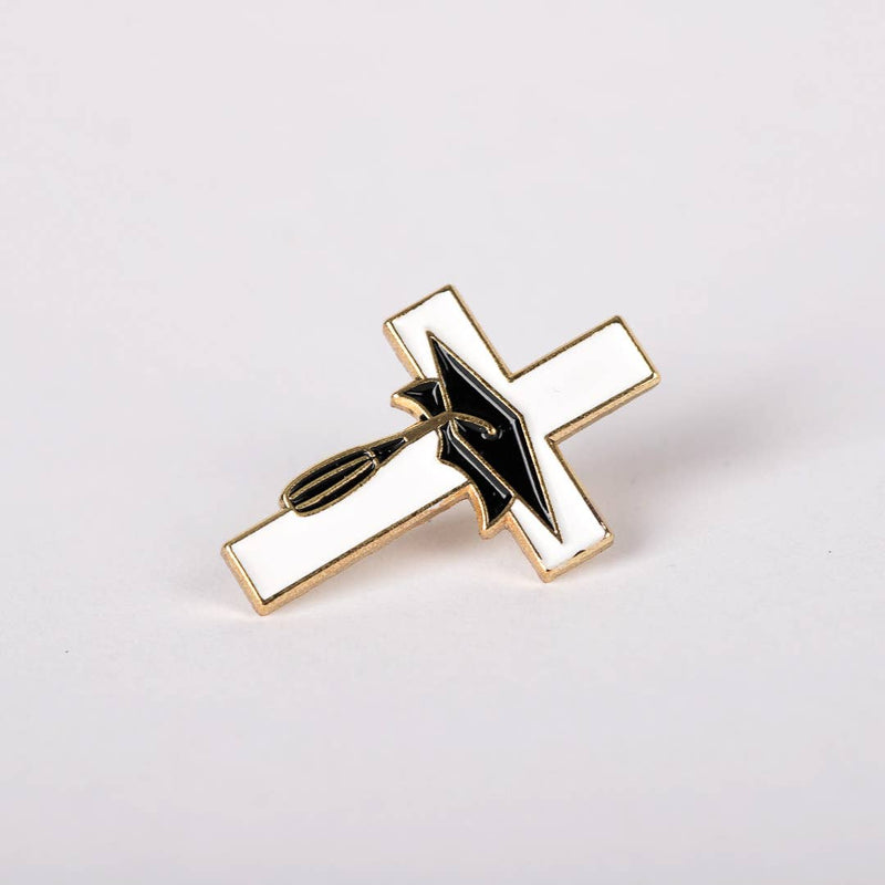 Cross with Graduation Cap Lapel Pin