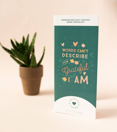 "Words Can't Describe How Grateful I Amw" Greeting Card + Chocolate Bar ALL-IN-ONE!