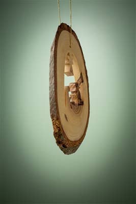 Olive Wood From Bethlehem |  Bark Slice with Nativity