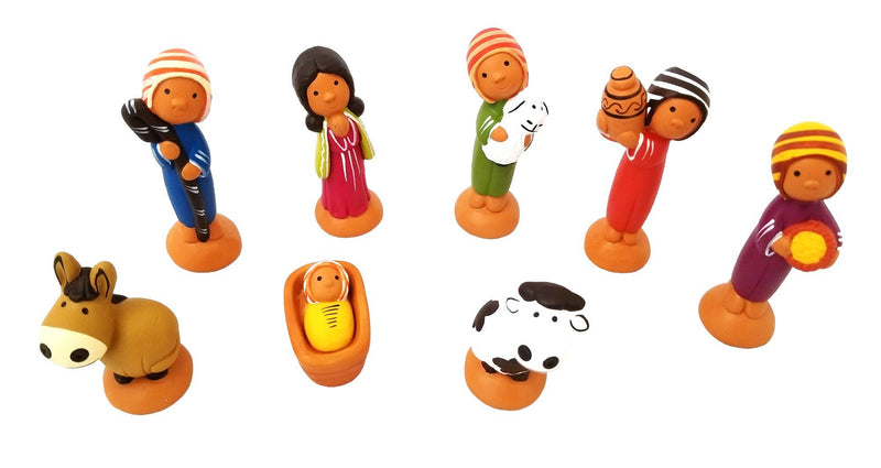 8-piece Colorful Andean Ceramic Nativity