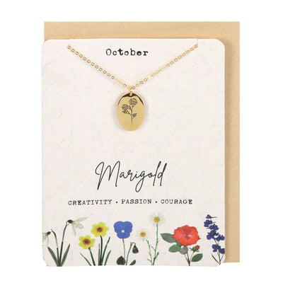 October: Marigold Birth Flower Necklace on Greeting Card