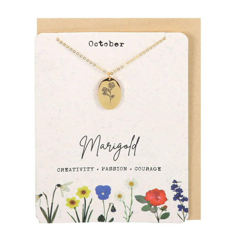 October: Marigold Birth Flower Necklace on Greeting Card