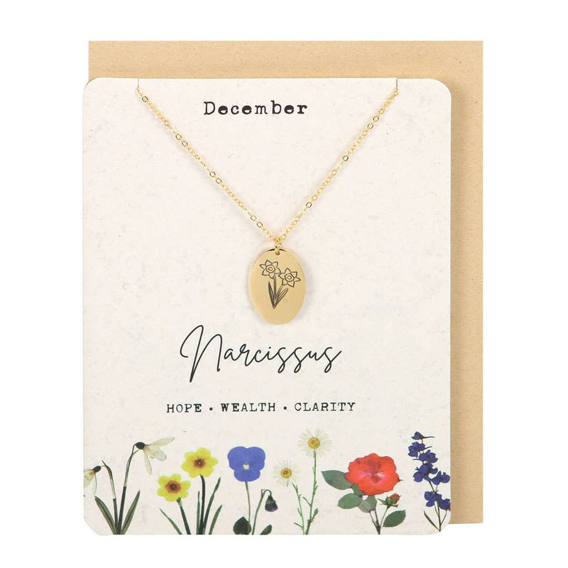 December: Narcissus Birth Flower Necklace on Greeting Card