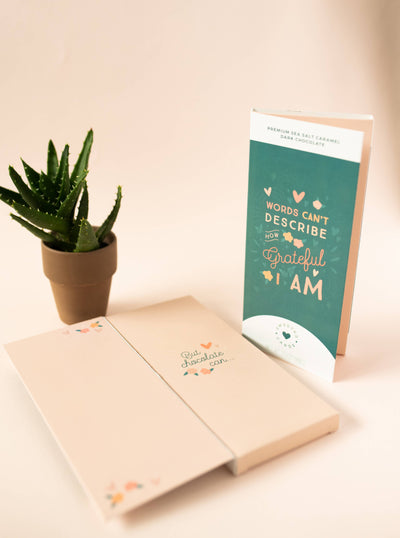 "Words Can't Describe How Grateful I Amw" Greeting Card + Chocolate Bar ALL-IN-ONE!