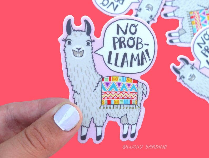 "No Prob-Llama" Funny Alpaca, Pink Vinyl Sticker