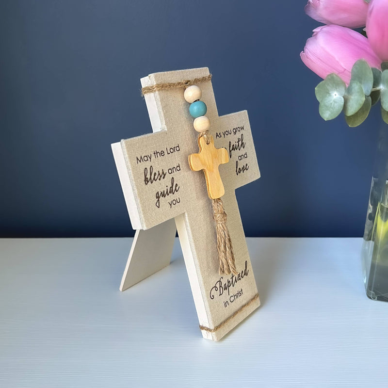 Baptized in Christ Fabric Cross: Blue