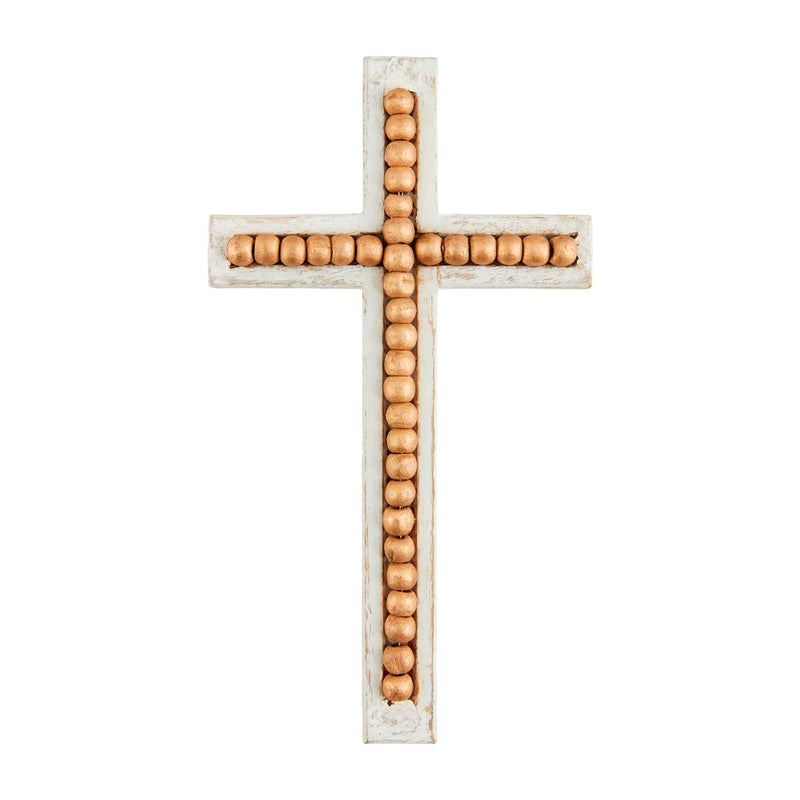 White-Washed Gold Beaded Cross - Large