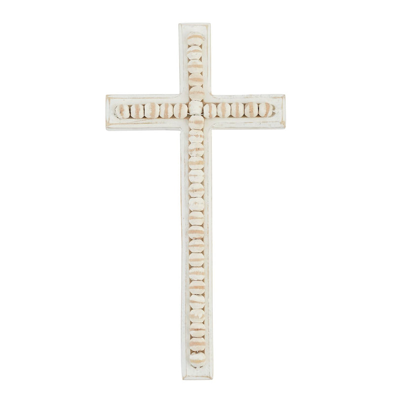 White-Washed Beaded Cross - Large