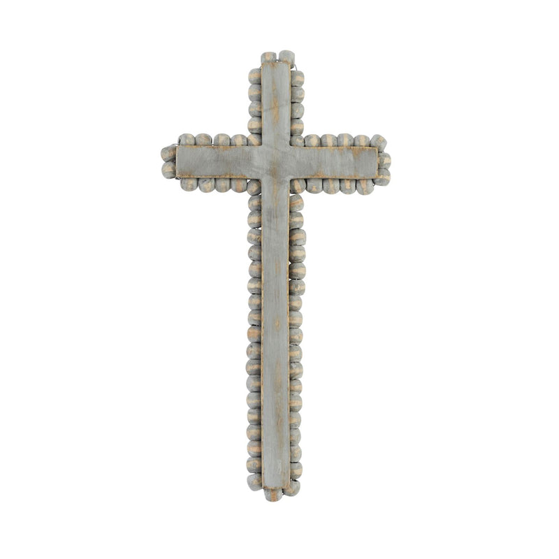 Grey Beaded Wooden Cross