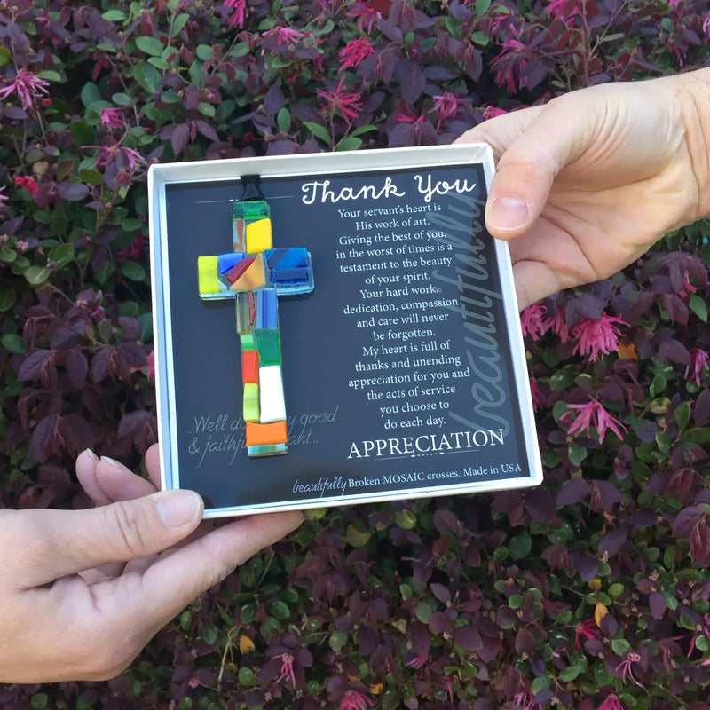"Thank You" Mosaic Glass Cross