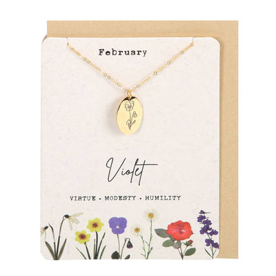February: Violet Birth Flower Necklace on Greeting Card