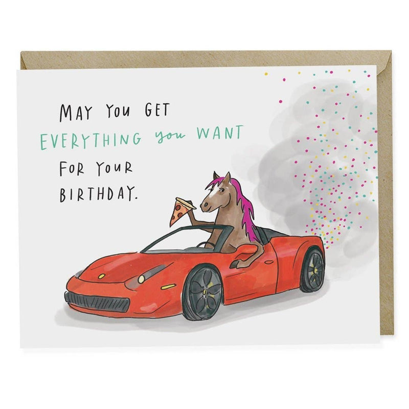 Pony, Ferrari, Pizza Birthday Card