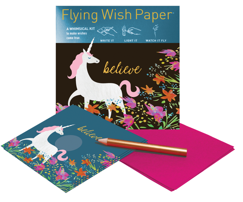 "Believe" Unicorn Flying Wish Paper (Mini with 15 Wishes + Accessories)
