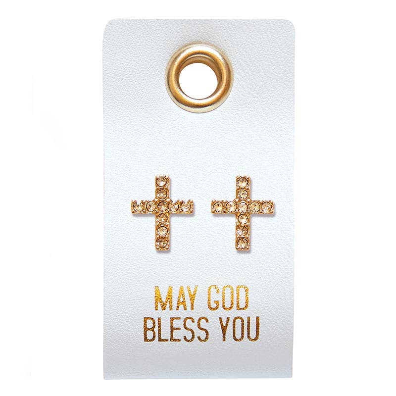 "May God Bless You" Cross Earrings
