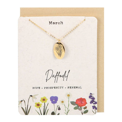 March: Daffodil Birth Flower Necklace on Greeting Card