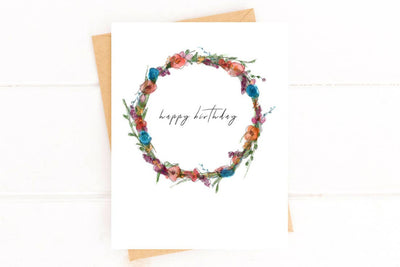 "Happy Birthday" Watercolor Wreath Greeting Card