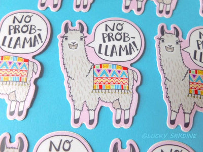 "No Prob-Llama" Funny Alpaca, Pink Vinyl Sticker