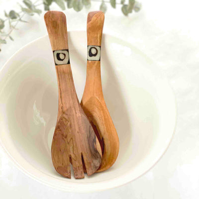Olive Wood Serving Set - Small With Batik Inlay