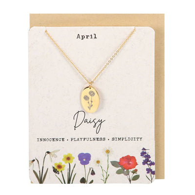 April: Daisy Birth Flower Necklace on Greeting Card