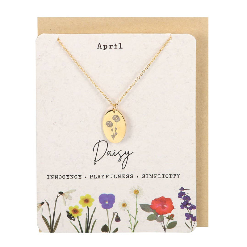 April: Daisy Birth Flower Necklace on Greeting Card