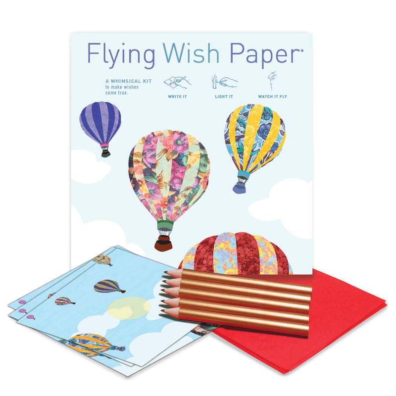 "Hot Air Balloons" Flying Wish Paper (Large Kit with 50 Wishes + Accessories)