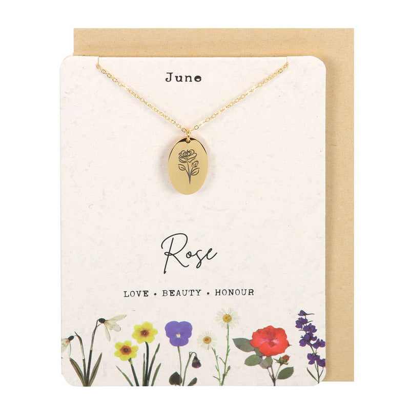 June: Rose Birth Flower Necklace on Greeting Card