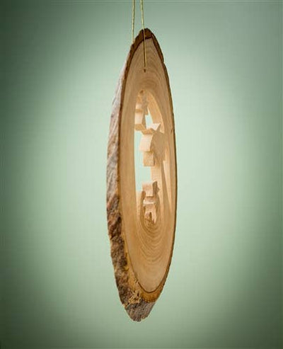 Olive Wood From Bethlehem | Bark Slice Nativity with Palm