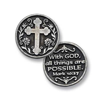"With God All Things Are Possible" Cross Pocket Token