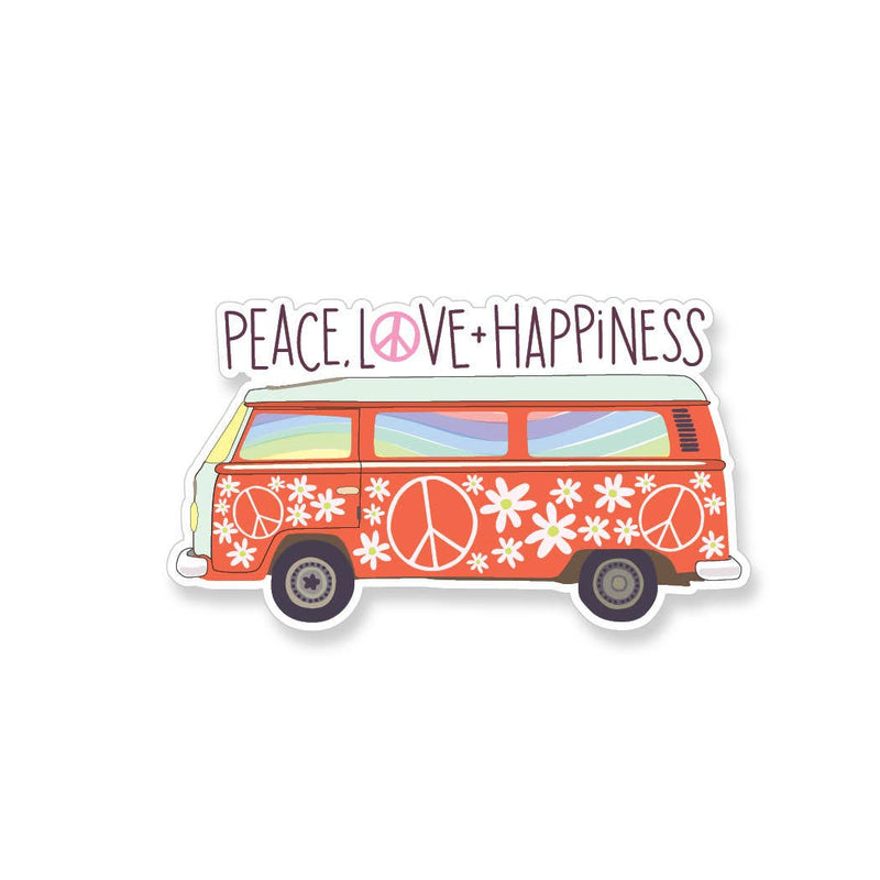 "Peace Love Happiness" VW Bus Vinyl Sticker