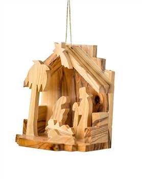 Olive Wood From Bethlehem | Grotto with Nativity and Palm