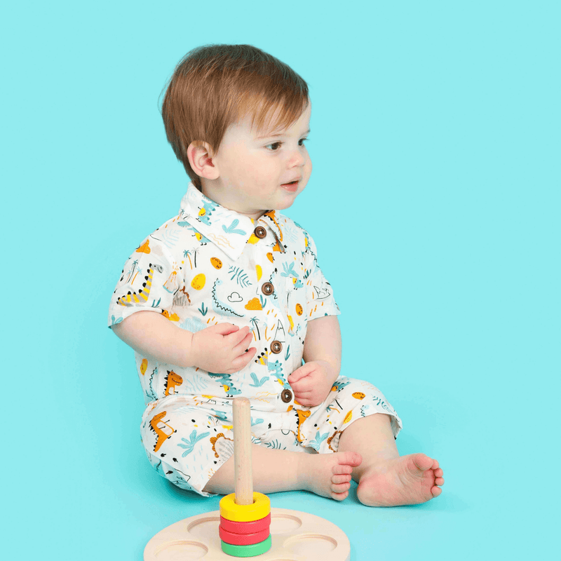 Dino Friends Polo Romper: 6-9M