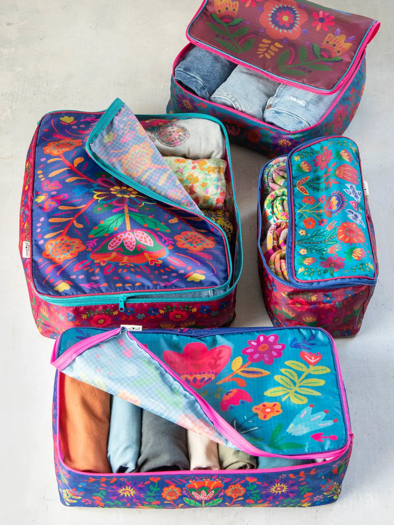 Travel Packing Cubes, Set of 4 - Multi Folk Flower