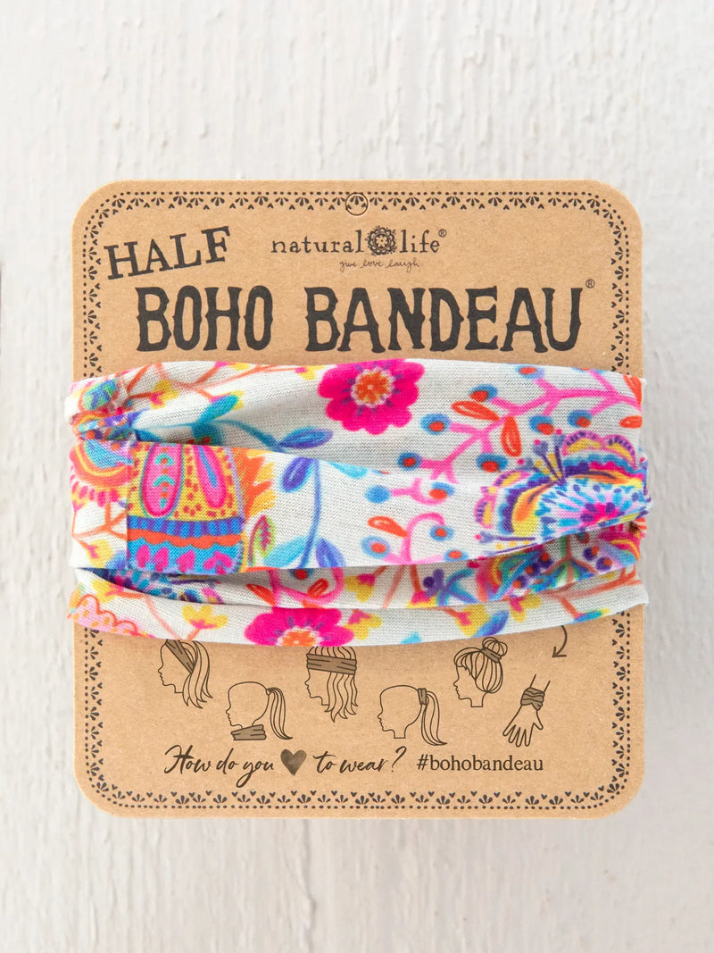 Half Boho Bandeau® Headband - Pink Folk Flower