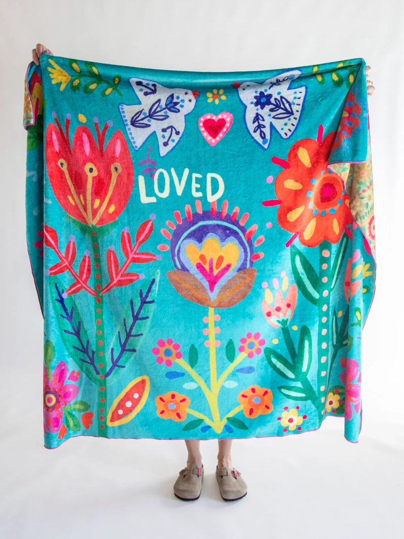 "Loved" Double Sided Cozy Throw Blanket - Teal