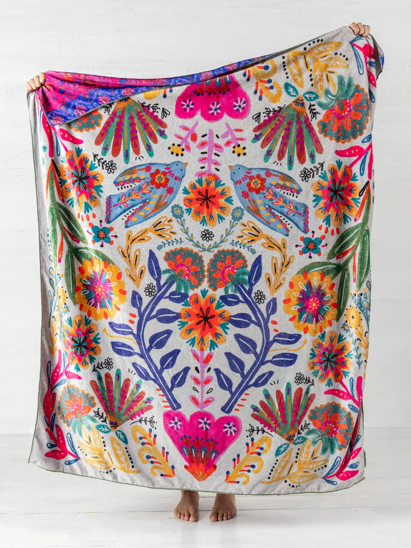 Double Sided Cozy Throw Blanket - Taupe Birds