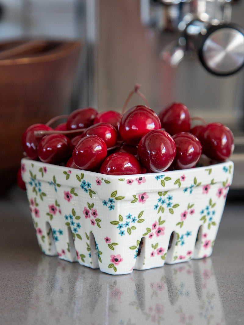 Ceramic Berry Colander - White Floral