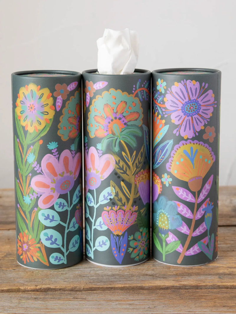 Navy Folk Flower Design Car Tissues - Pks of 3