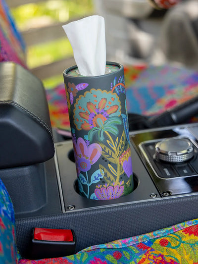 Navy Folk Flower Design Car Tissues - Pks of 3