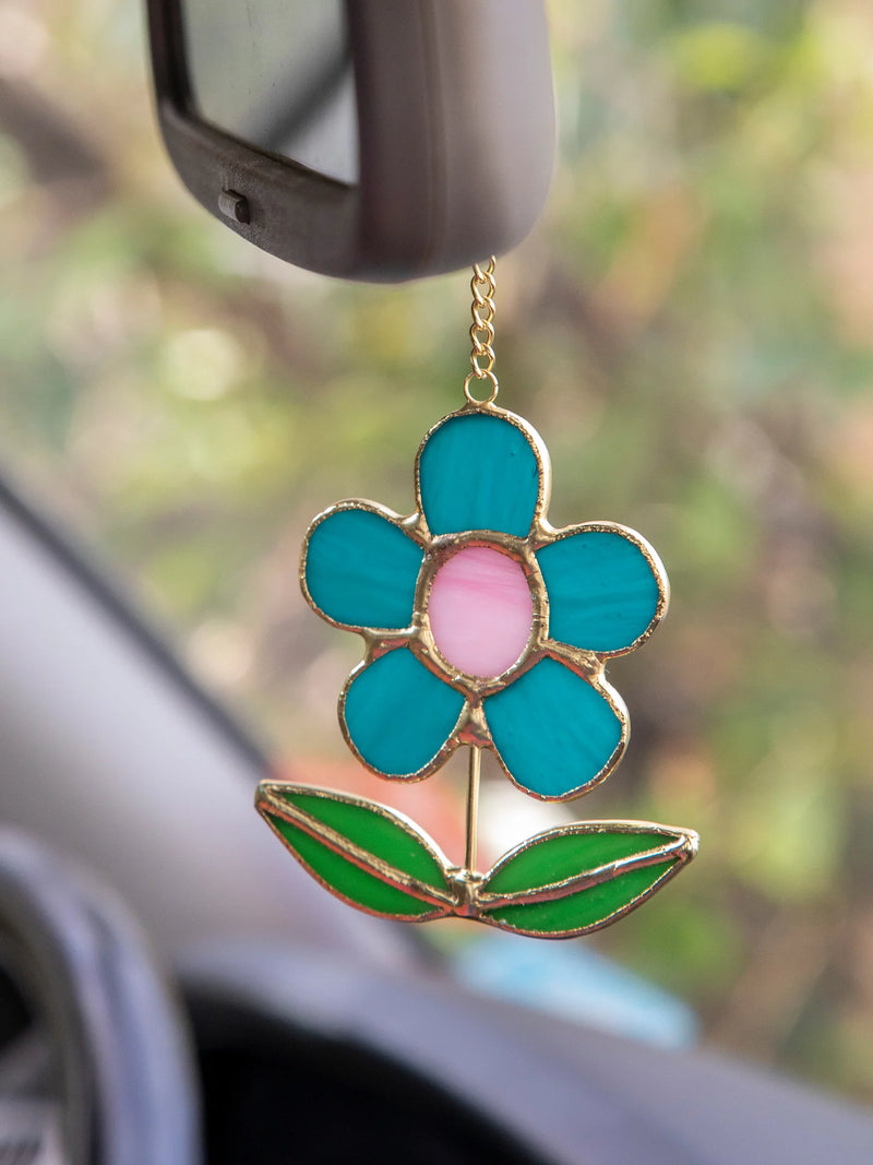 Stained Glass Flower Car Charm