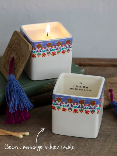 "I Love That You're My Sister" Secret Message Trinket Box Candle